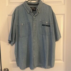 Y2K vintage Harley-Davidson Men’s Casual Light Blue Shirt